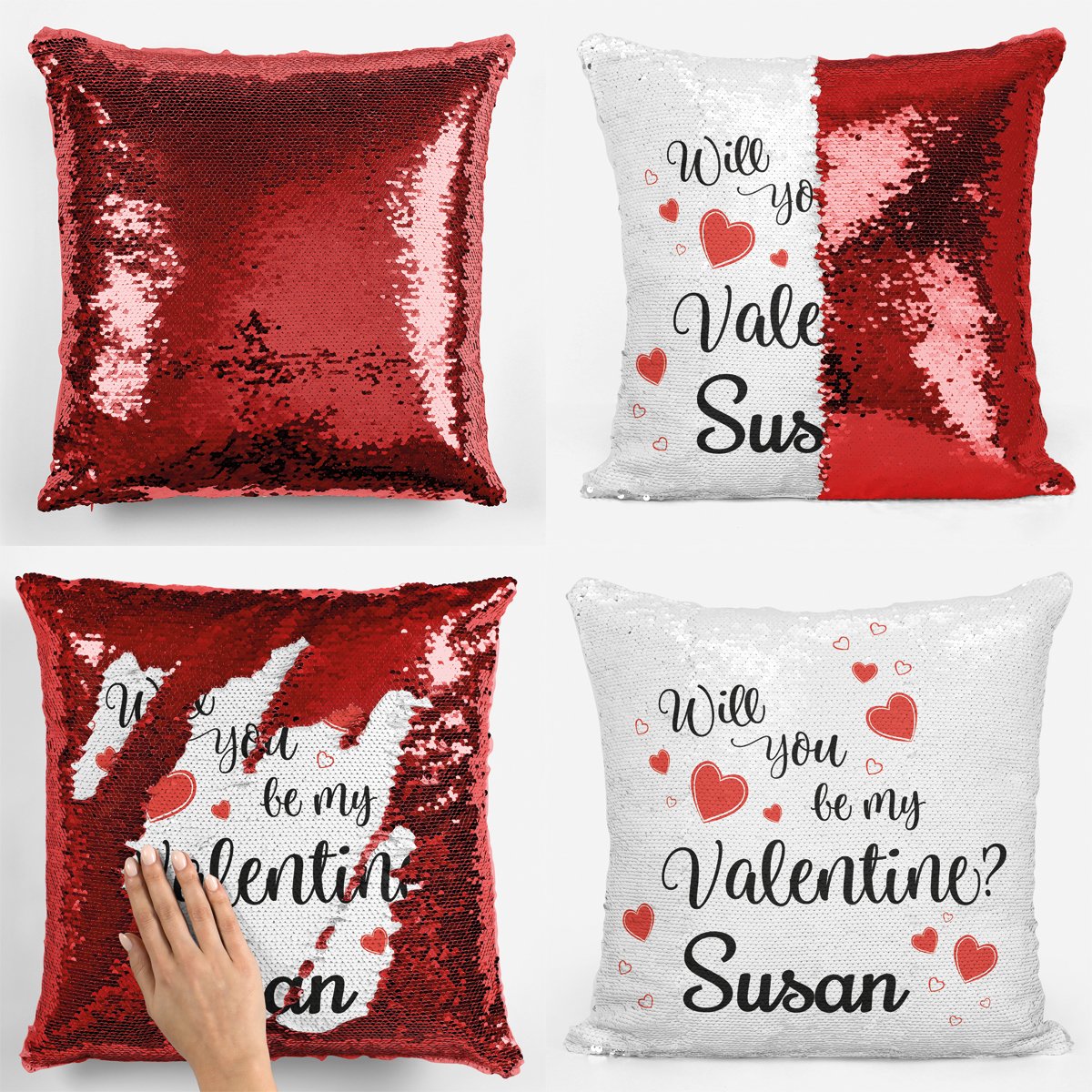 Will You Be My Valentine Sequin Magic Cushion