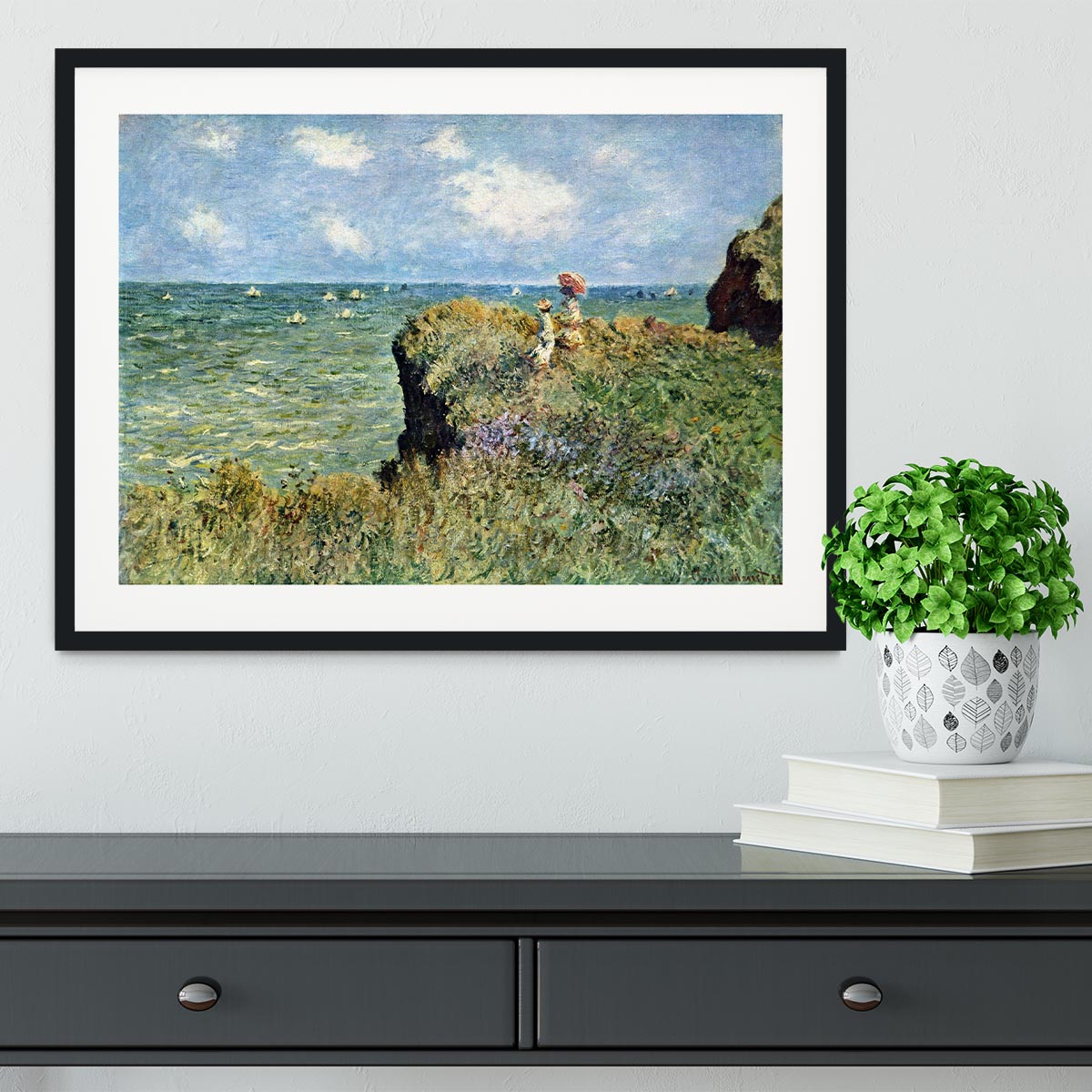 Walk on the cliffs by Monet Framed Print - Canvas Art Rocks - 1