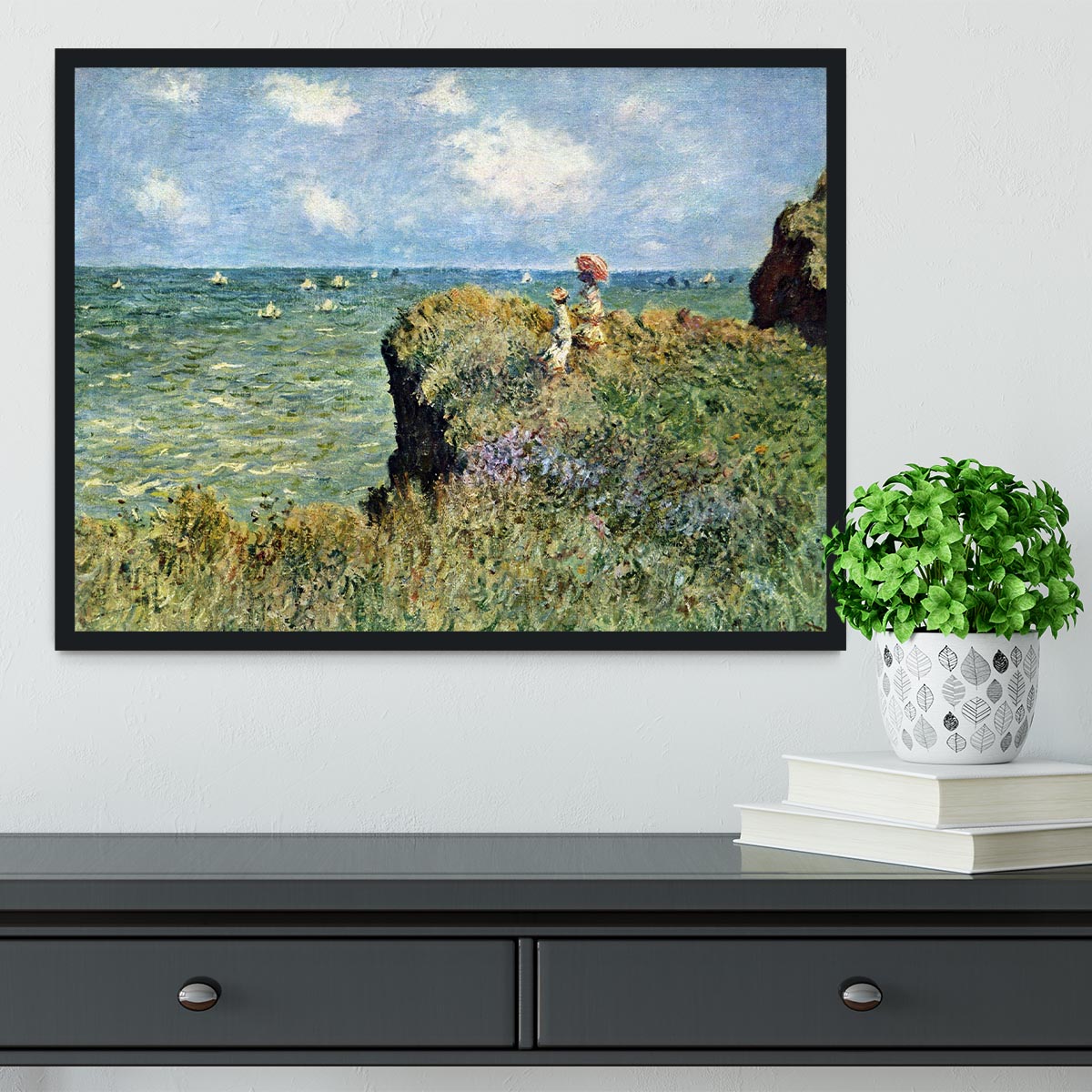 Walk on the cliffs by Monet Framed Print - Canvas Art Rocks - 2