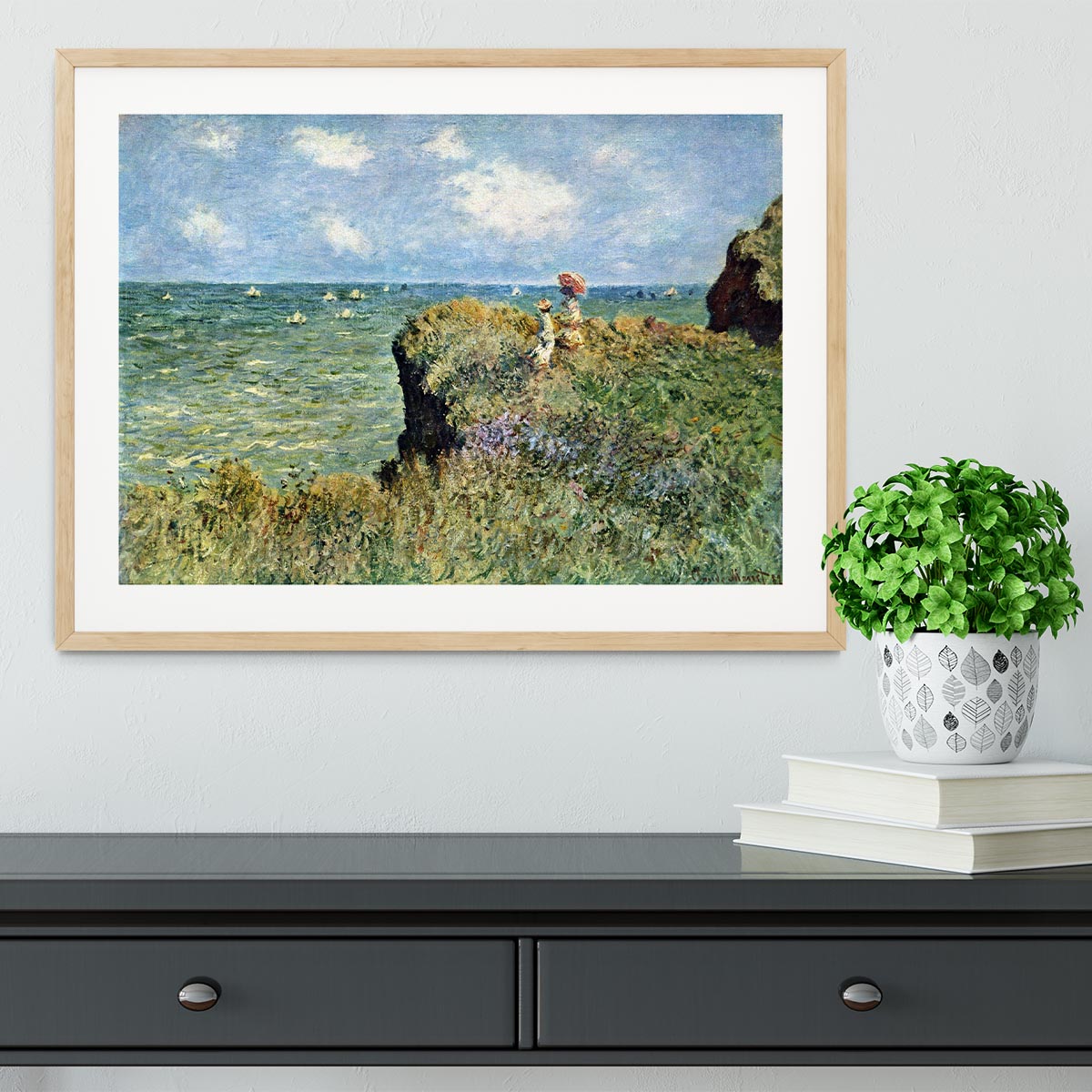 Walk on the cliffs by Monet Framed Print - Canvas Art Rocks - 3