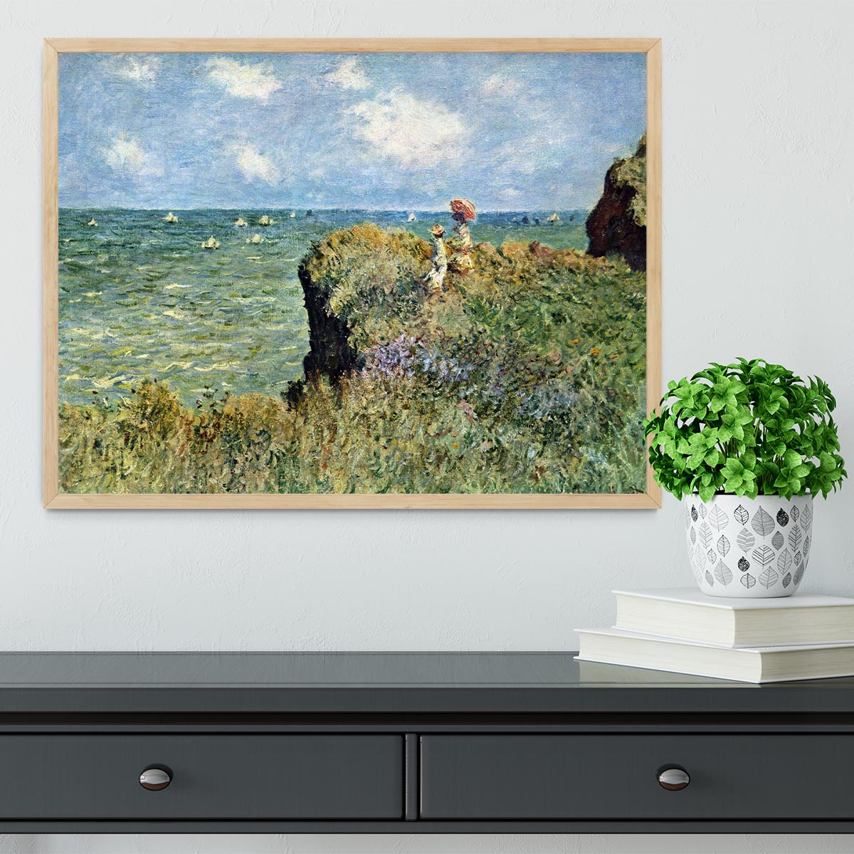 Walk on the cliffs by Monet Framed Print - Canvas Art Rocks - 4