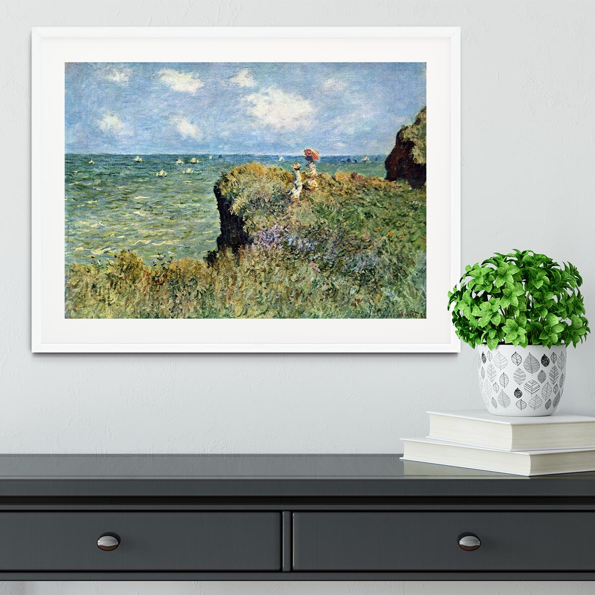 Walk on the cliffs by Monet Framed Print - Canvas Art Rocks - 5