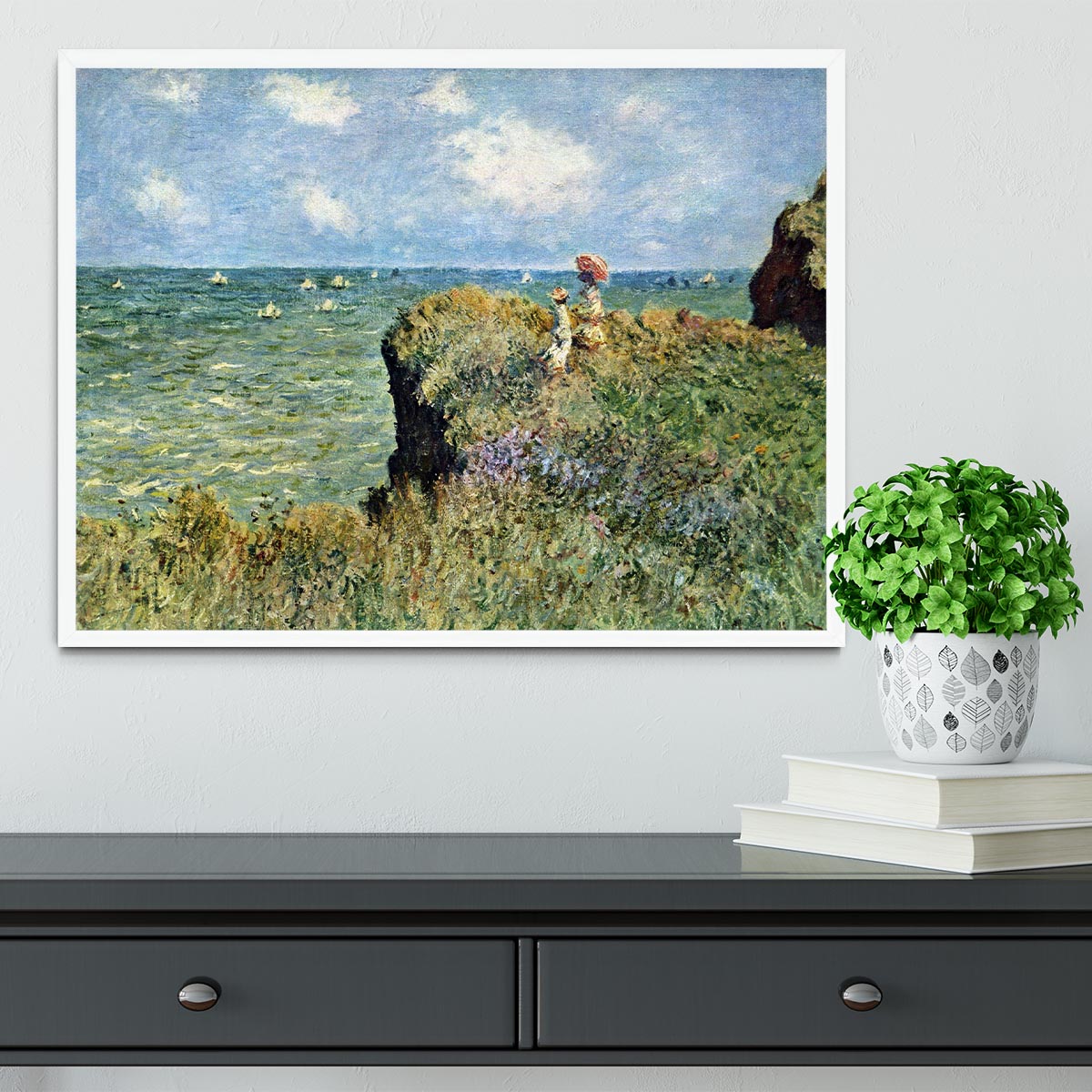 Walk on the cliffs by Monet Framed Print - Canvas Art Rocks -6