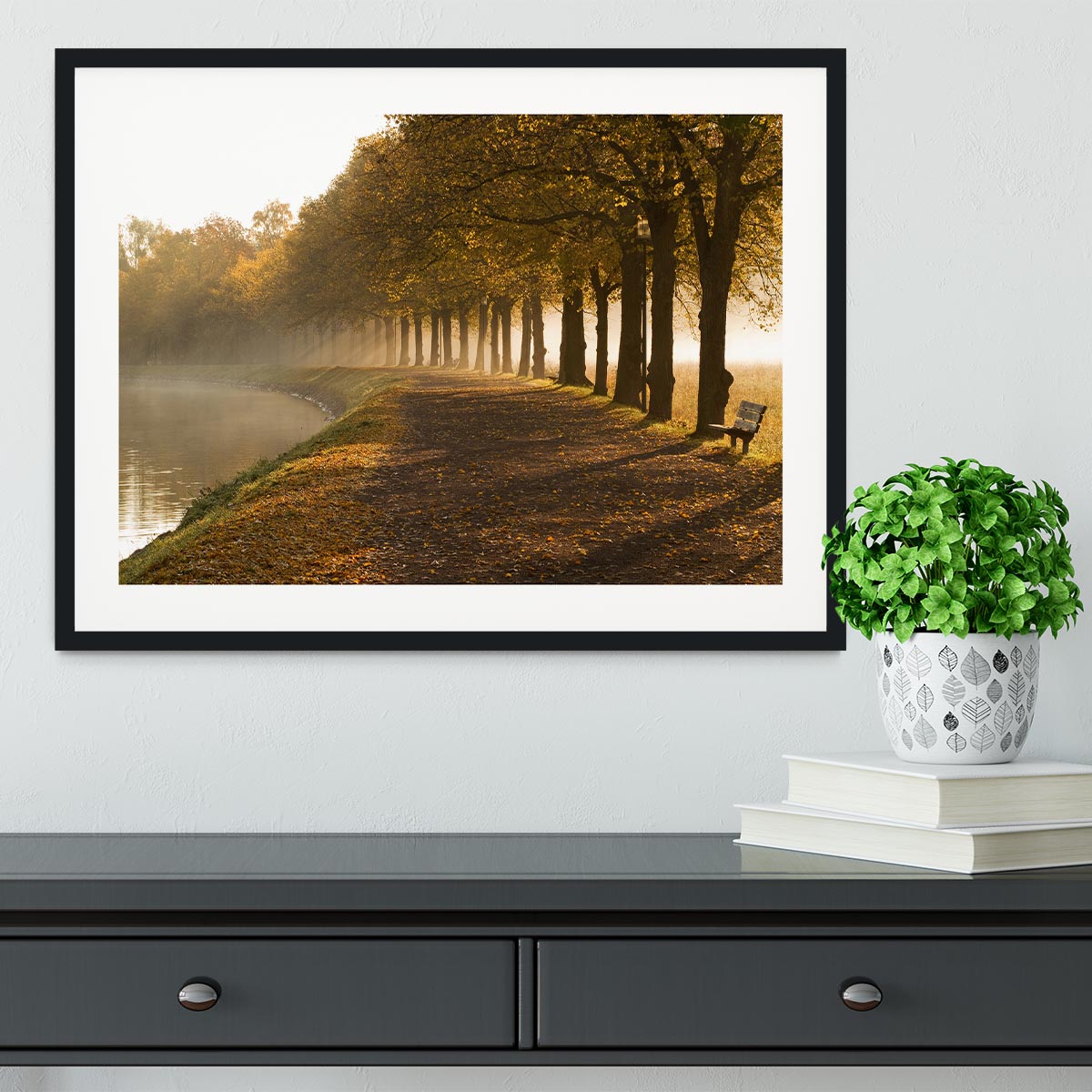 Walkway at the canal in morning Framed Print - Canvas Art Rocks - 1