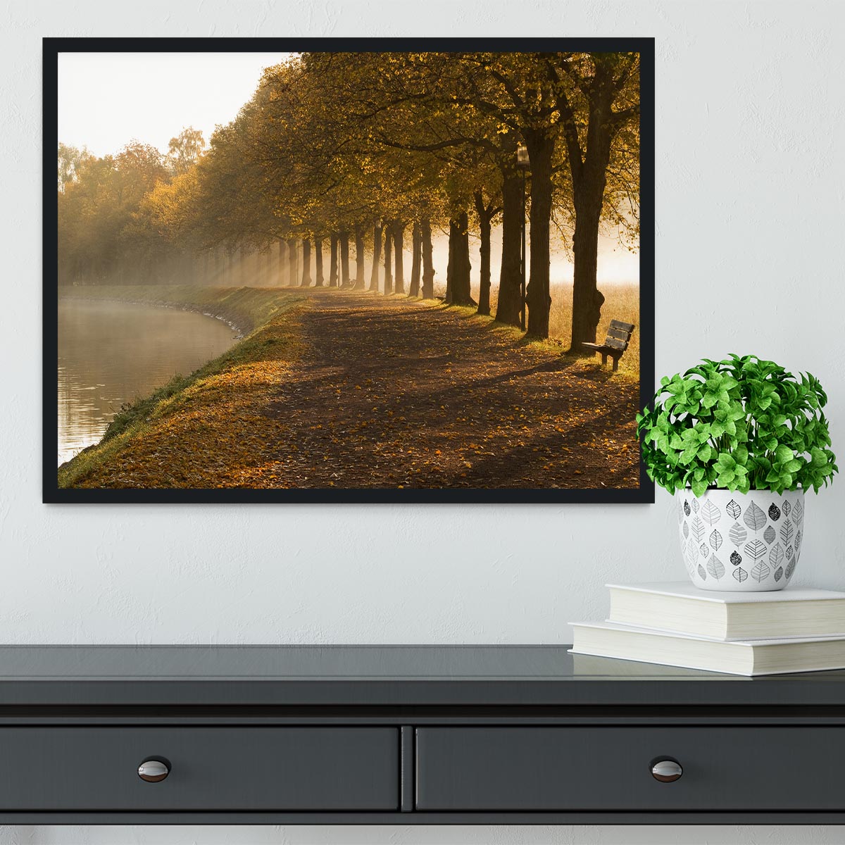 Walkway at the canal in morning Framed Print - Canvas Art Rocks - 2