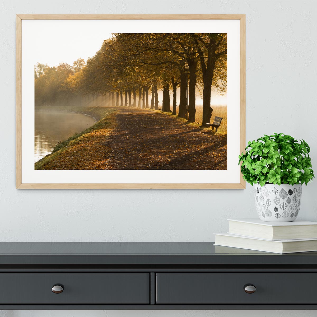 Walkway at the canal in morning Framed Print - Canvas Art Rocks - 3