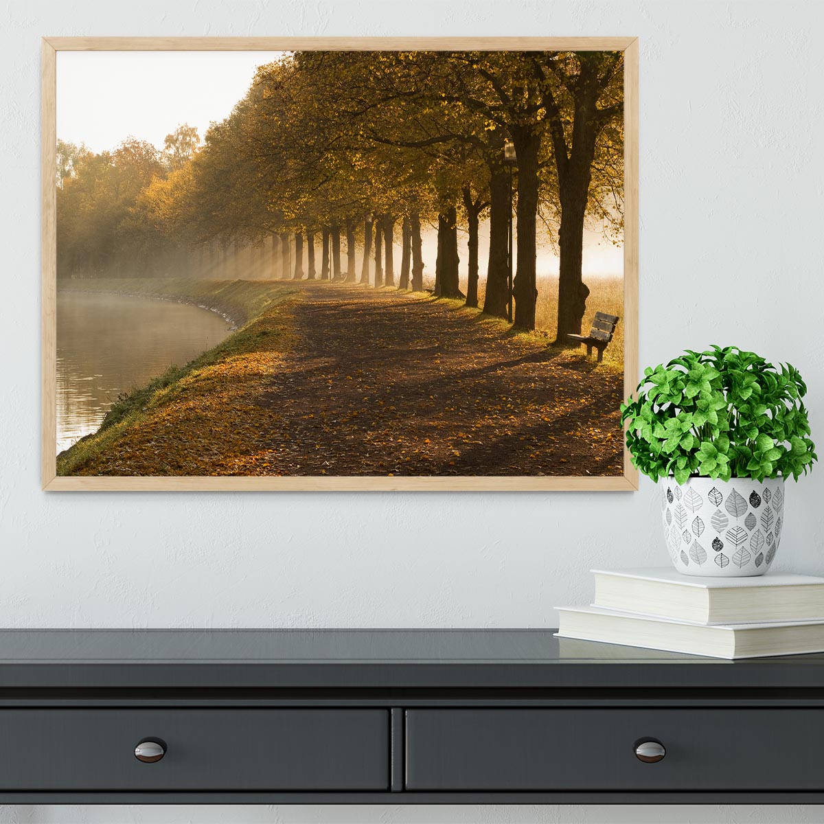 Walkway at the canal in morning Framed Print - Canvas Art Rocks - 4