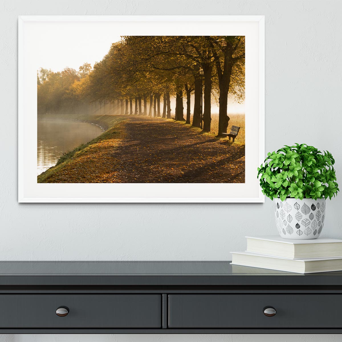 Walkway at the canal in morning Framed Print - Canvas Art Rocks - 5