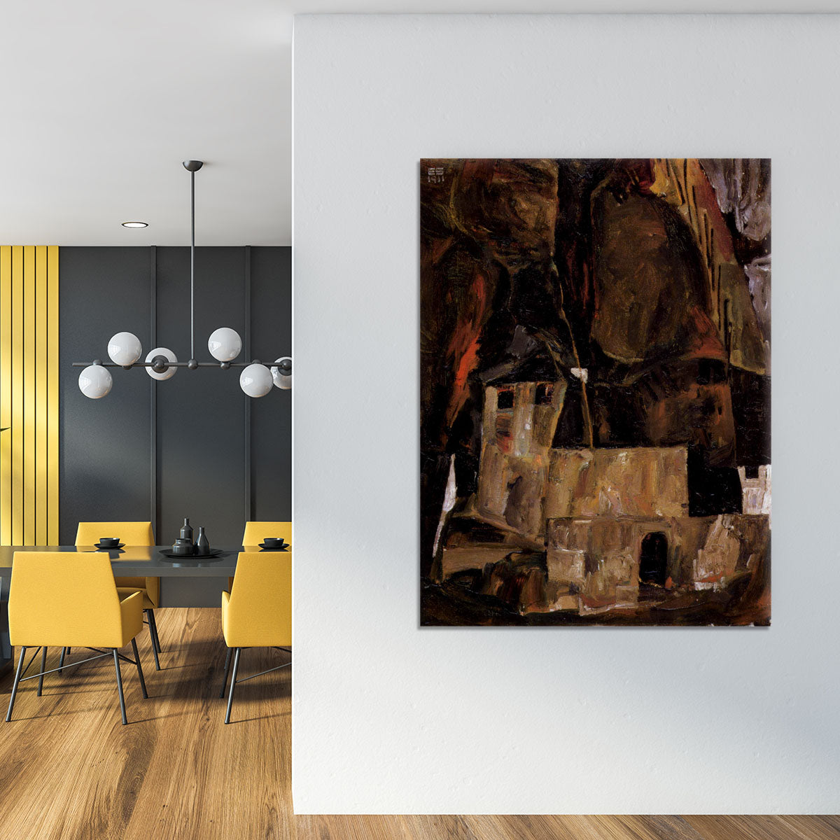 Wall and house and terrain with fence by Egon Schiele Canvas Print or Poster - Canvas Art Rocks - 4