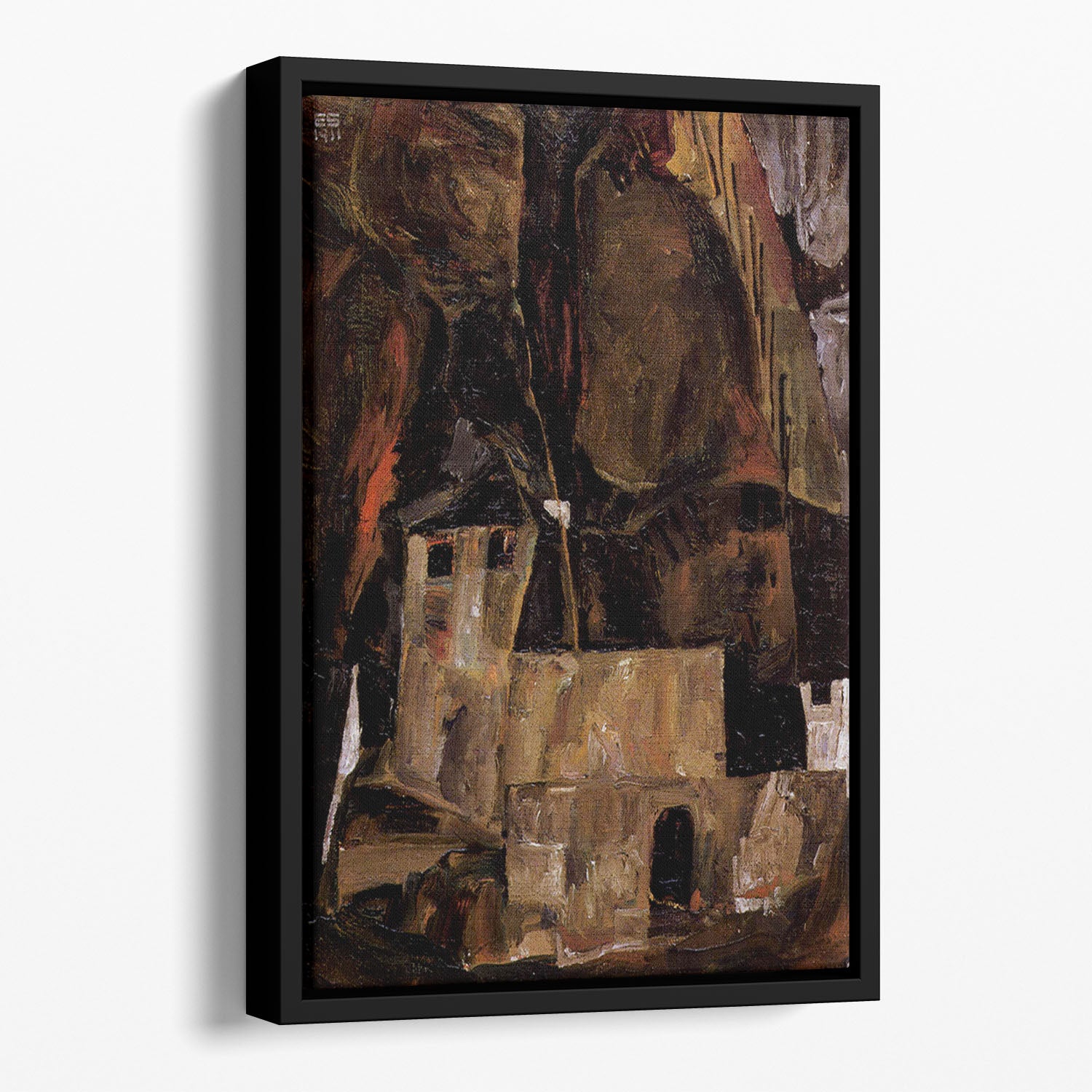 Wall and house and terrain with fence by Egon Schiele Floating Framed Canvas