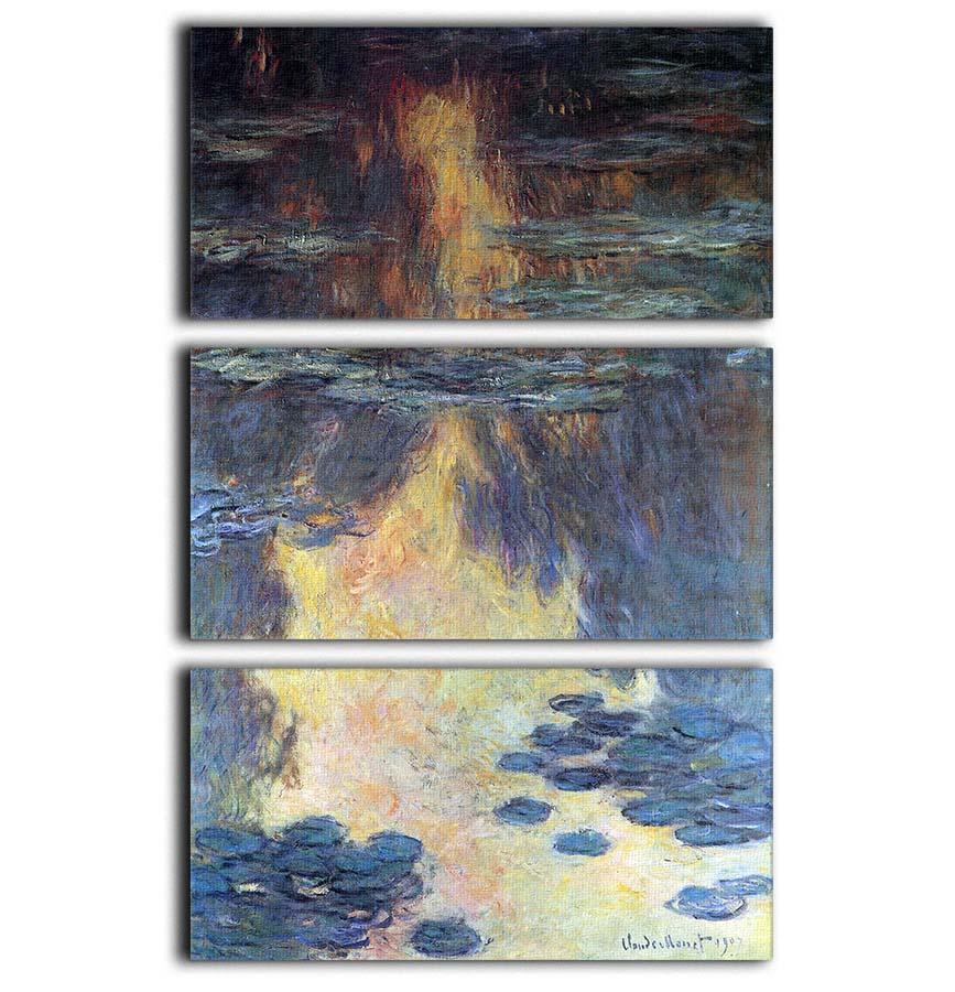Water lilies water landscape 2 by Monet 3 Split Panel Canvas Print - Canvas Art Rocks - 1