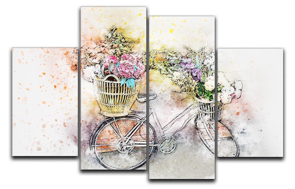 Watercolour Bike 4 Split Panel Canvas  - Canvas Art Rocks - 1