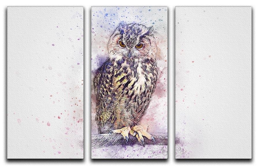 Watercolour Owl 3 Split Panel Canvas Print - Canvas Art Rocks - 1