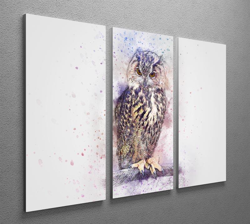 Watercolour Owl 3 Split Panel Canvas Print - Canvas Art Rocks - 2