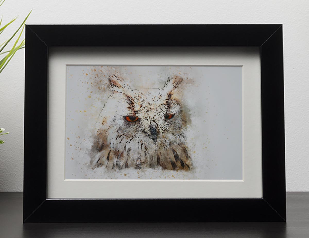Watercolour Owl Close Up Framed Print - Canvas Art Rocks - 1