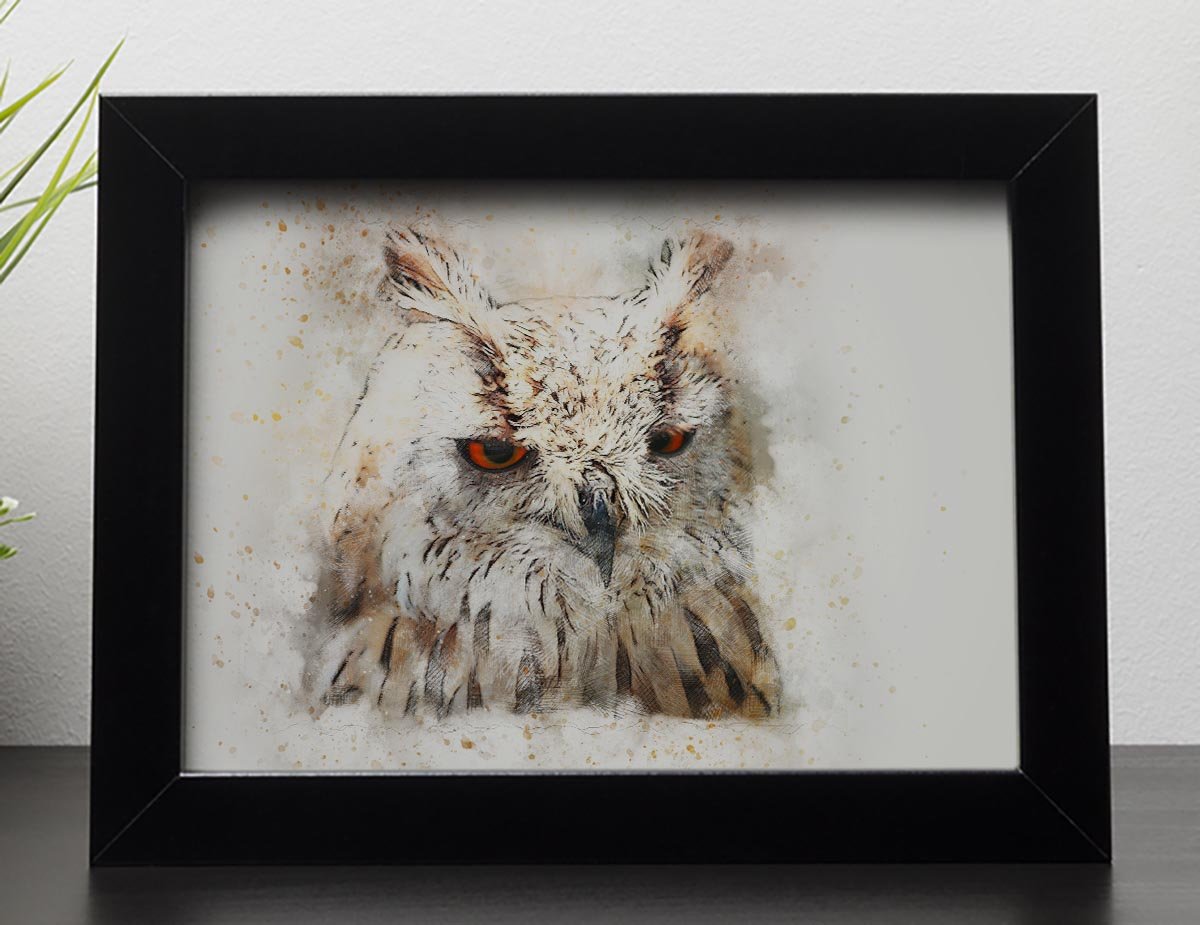 Watercolour Owl Close Up Framed Print - Canvas Art Rocks - 2