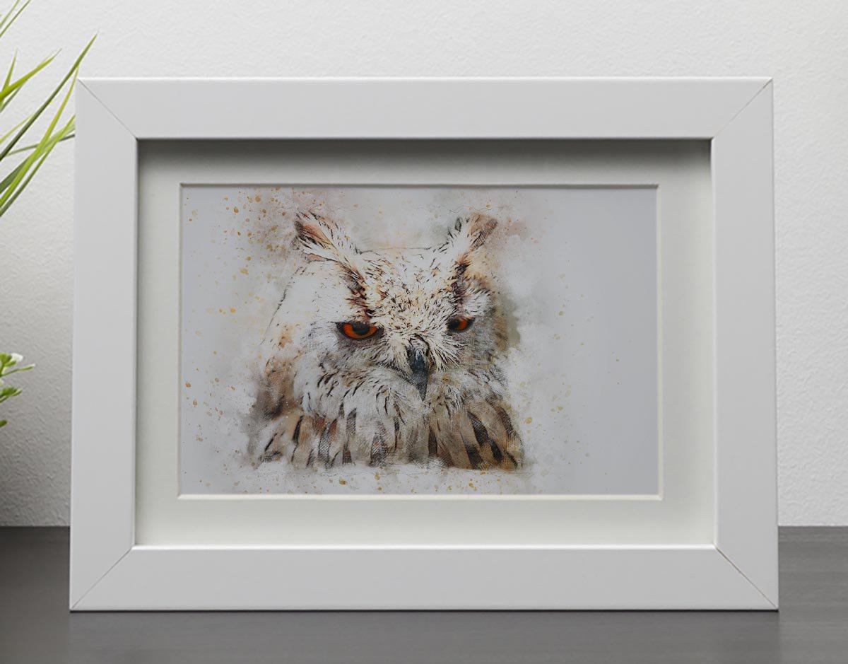 Watercolour Owl Close Up Framed Print - Canvas Art Rocks - 3