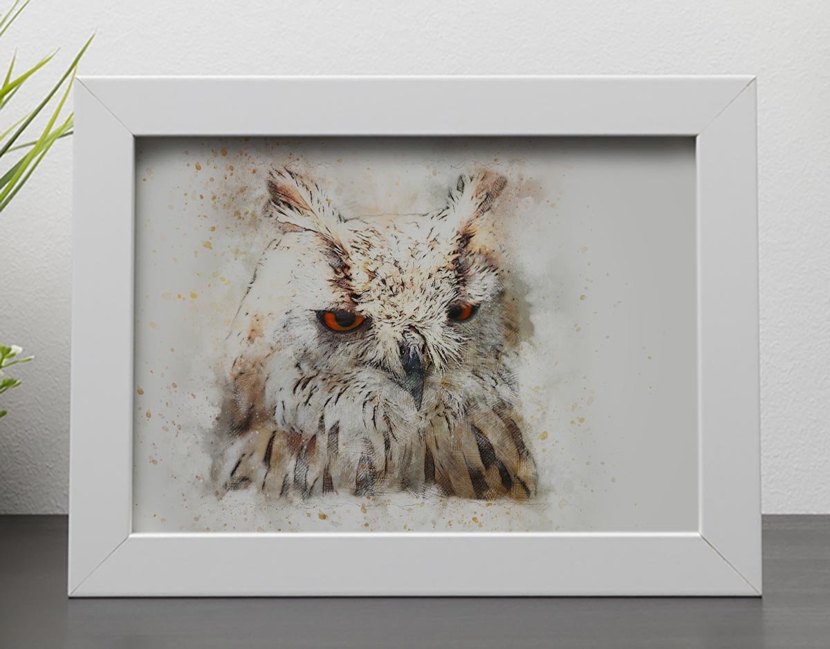 Watercolour Owl Close Up Framed Print - Canvas Art Rocks - 4