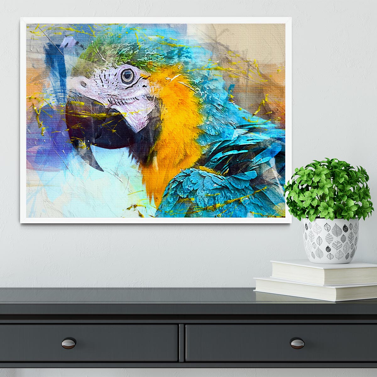 Watercolour Parrot Close Up Framed Print - Canvas Art Rocks -6