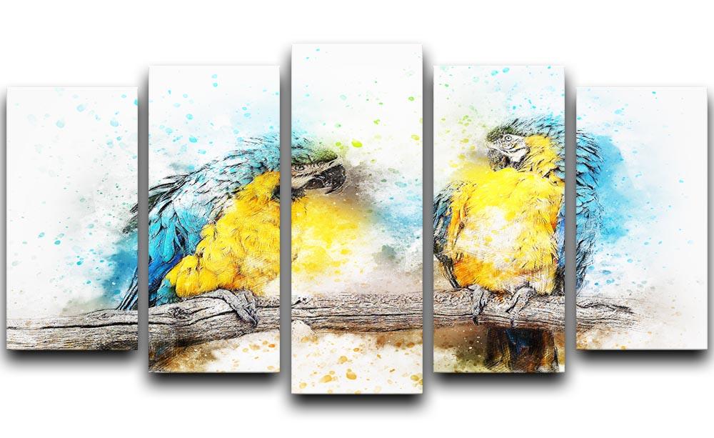 Watercolour Parrots 5 Split Panel Canvas  - Canvas Art Rocks - 1