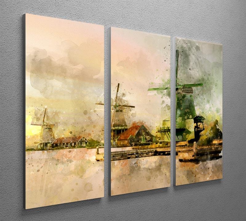 Watercolour Wind Mills 3 Split Panel Canvas Print - Canvas Art Rocks - 2