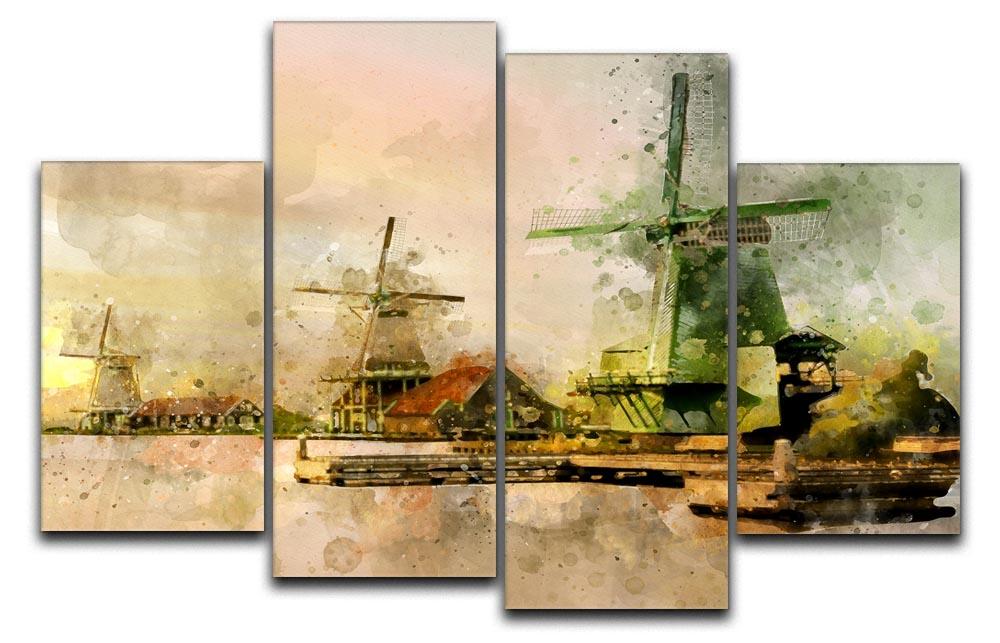 Watercolour Wind Mills 4 Split Panel Canvas  - Canvas Art Rocks - 1