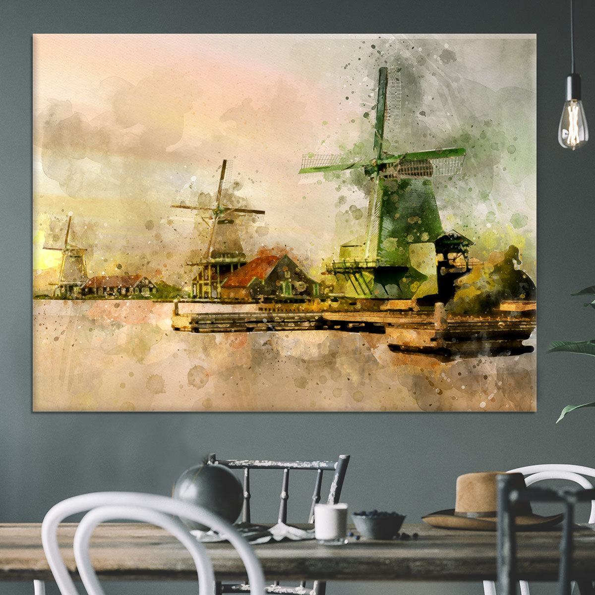 Watercolour Wind Mills Canvas Print or Poster - Canvas Art Rocks - 3