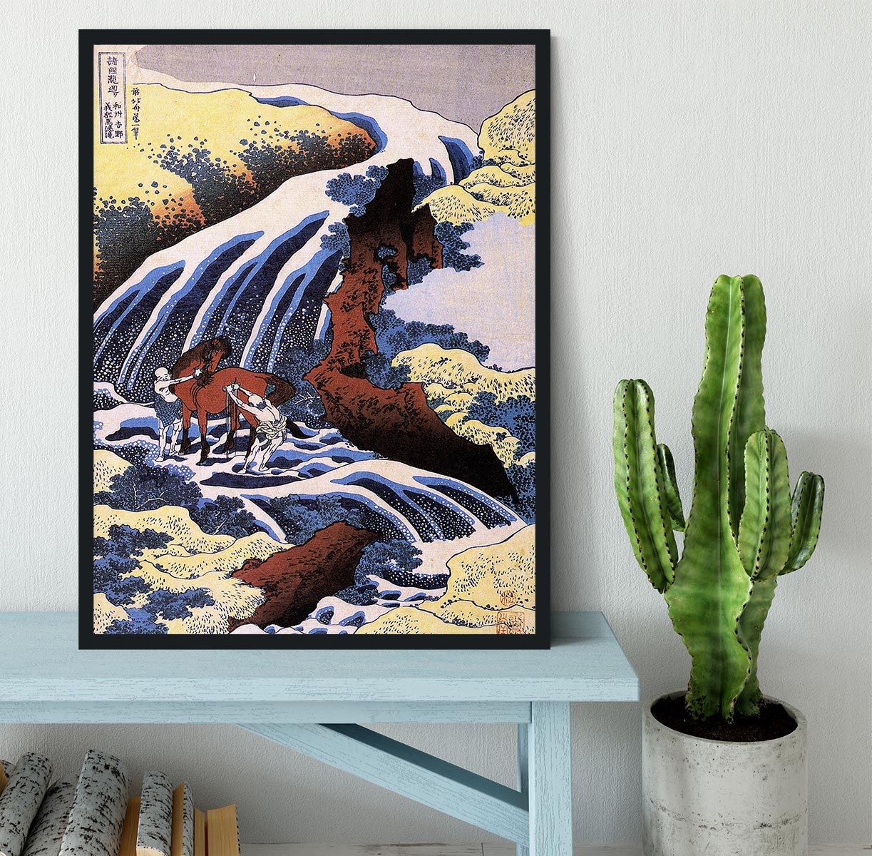Waterfall and horse washing by Hokusai Framed Print - Canvas Art Rocks - 2