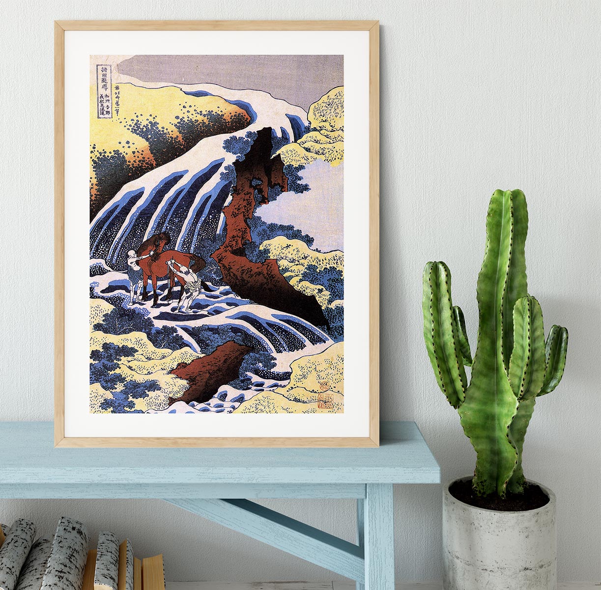 Waterfall and horse washing by Hokusai Framed Print - Canvas Art Rocks - 3