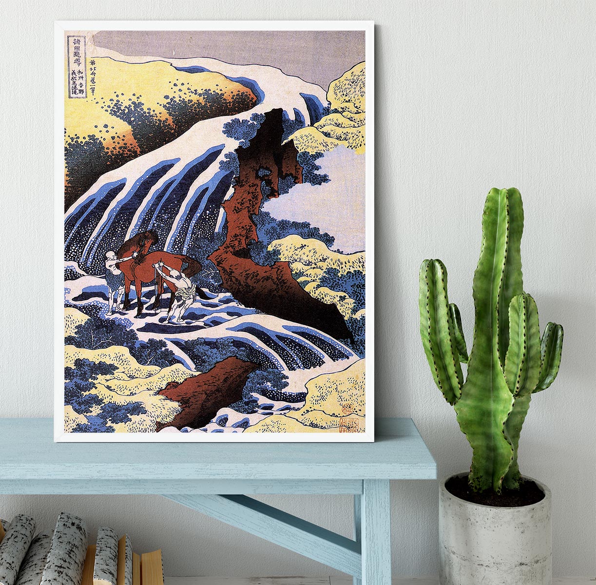 Waterfall and horse washing by Hokusai Framed Print - Canvas Art Rocks -6