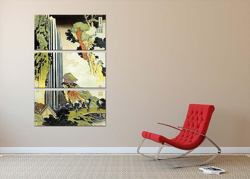Waterfall by Hokusai 3 Split Panel Canvas Print - Canvas Art Rocks - 2