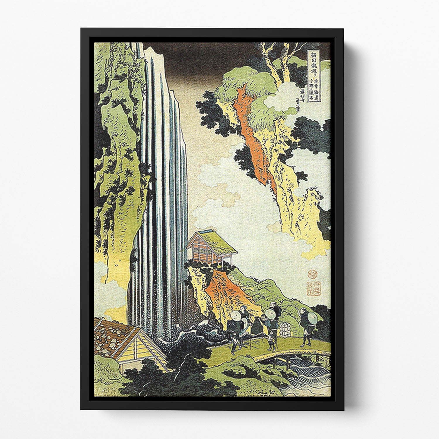 Waterfall by Hokusai Floating Framed Canvas