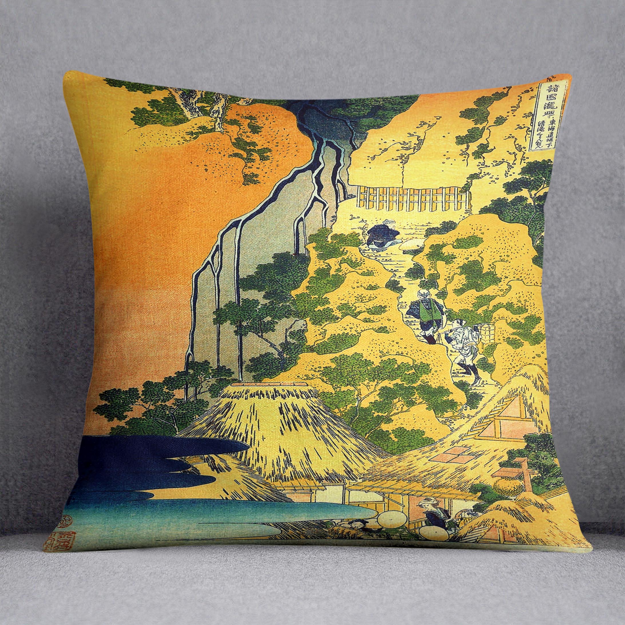 Waterfalls in all provinces by Hokusai Cushion