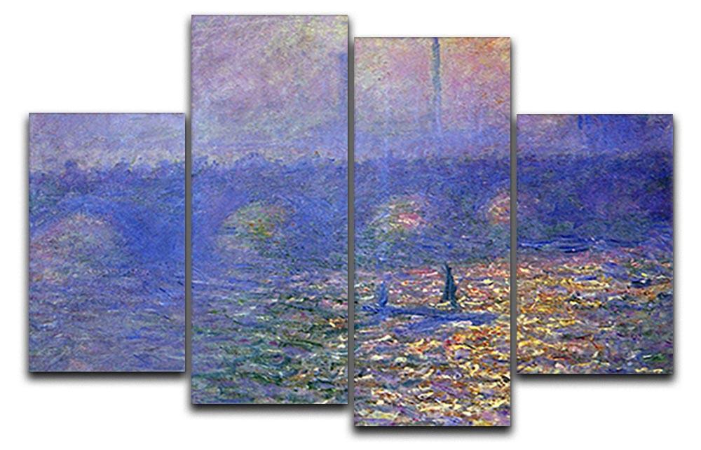 Waterloo Bridge by Monet 4 Split Panel Canvas  - Canvas Art Rocks - 1