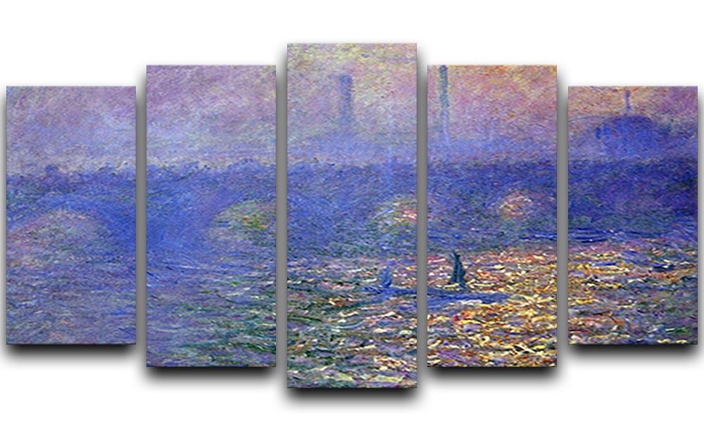 Waterloo Bridge by Monet 5 Split Panel Canvas  - Canvas Art Rocks - 1