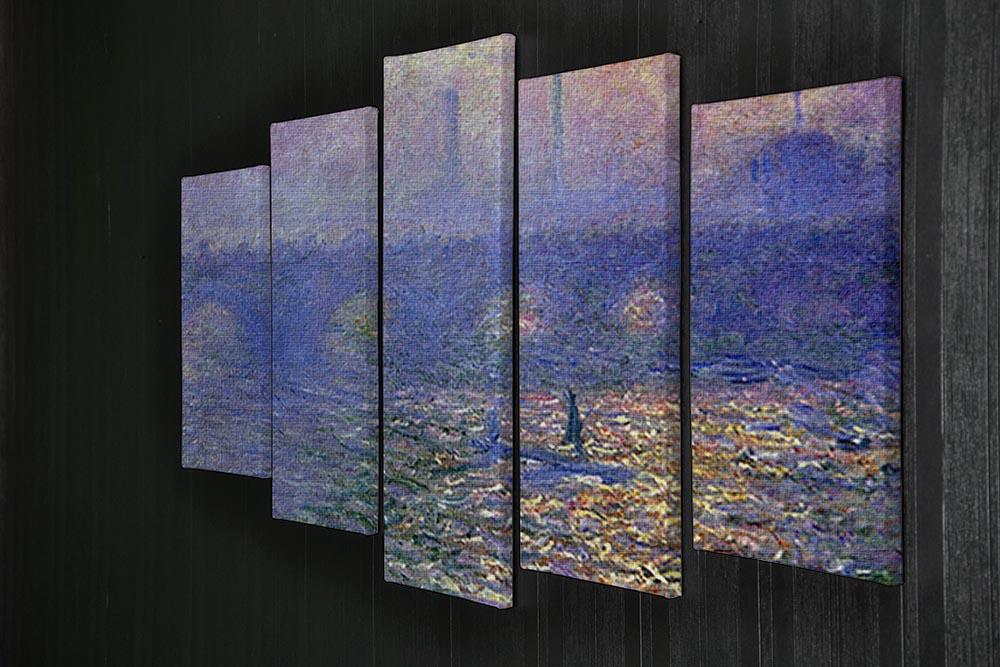 Waterloo Bridge by Monet 5 Split Panel Canvas - Canvas Art Rocks - 2
