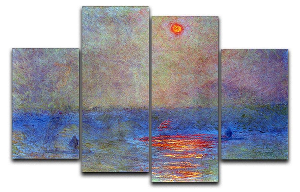 Waterloo Bridge the sun in the fog by Monet 4 Split Panel Canvas  - Canvas Art Rocks - 1