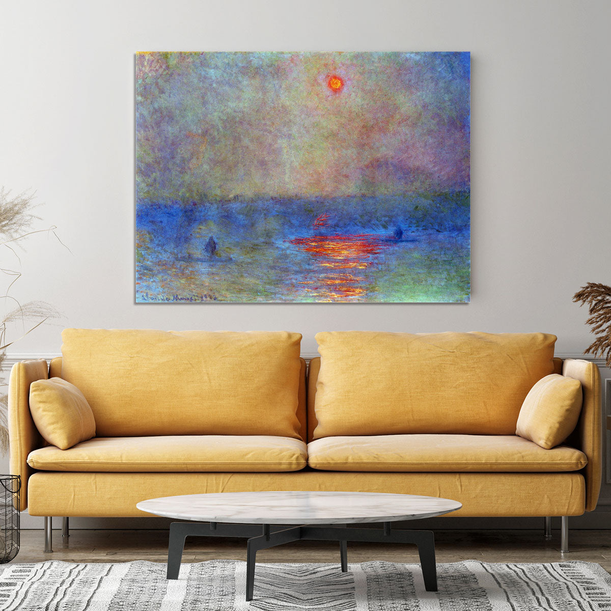 Waterloo Bridge the sun in the fog by Monet Canvas Print or Poster - Canvas Art Rocks - 4