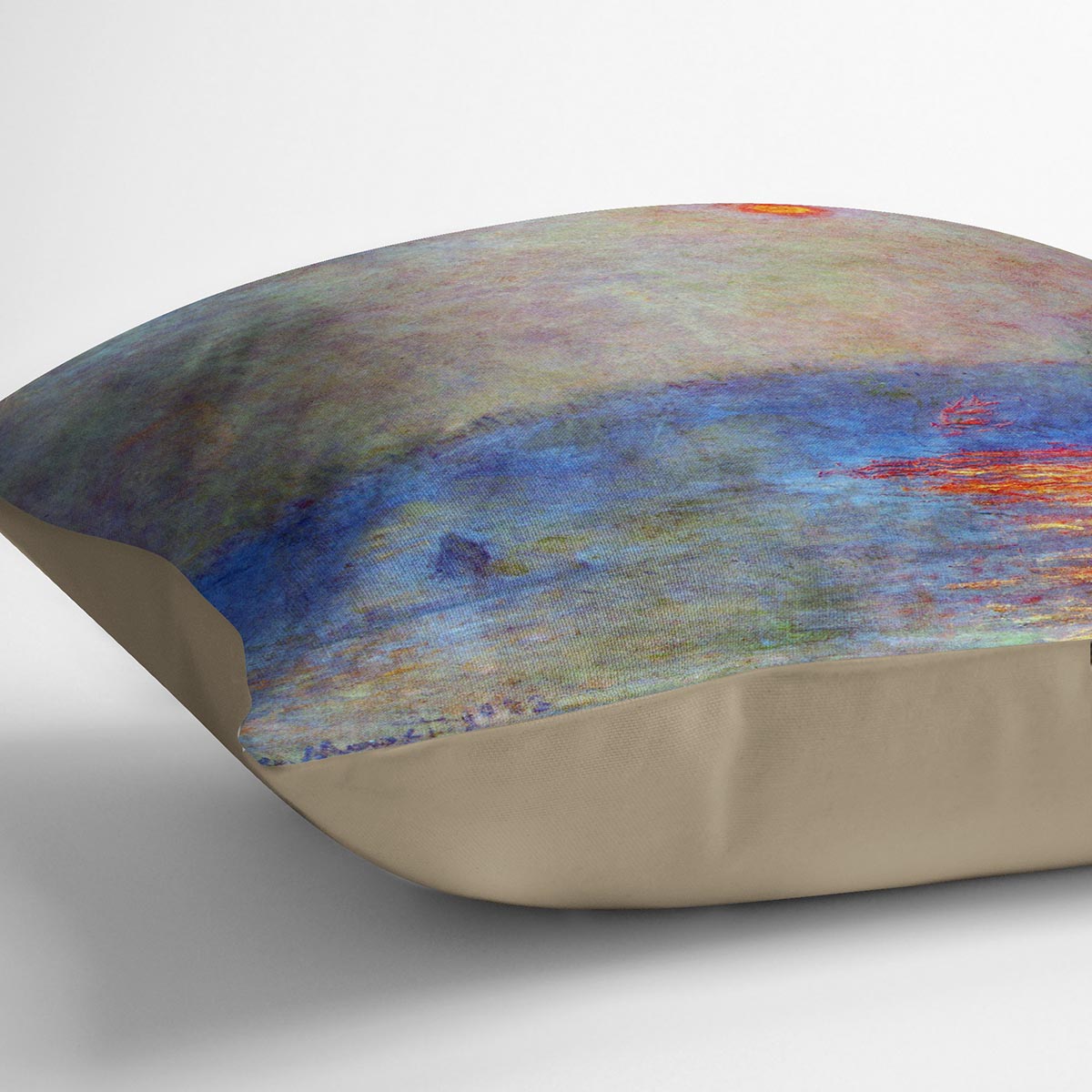Waterloo Bridge the sun in the fog by Monet Cushion