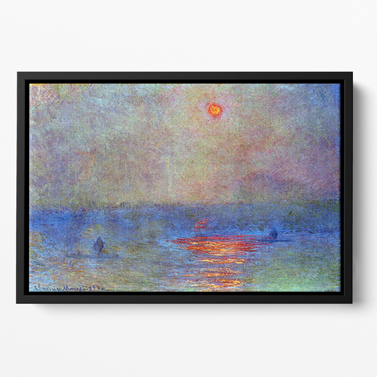Waterloo Bridge the sun in the fog by Monet Floating Framed Canvas