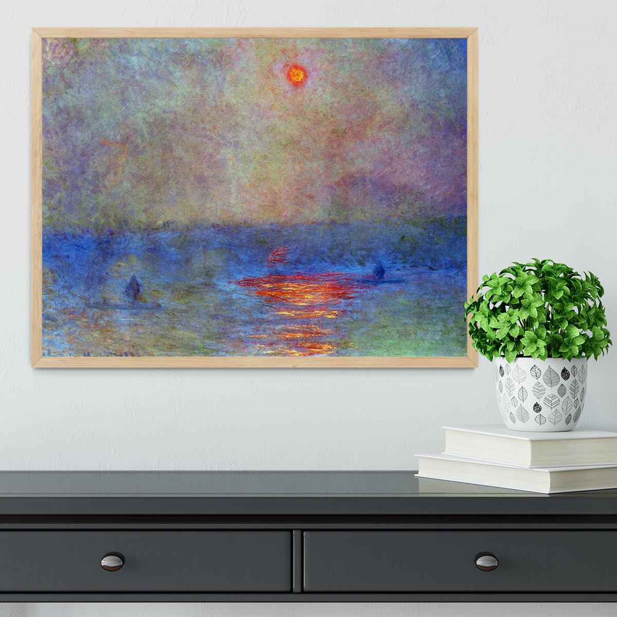Waterloo Bridge the sun in the fog by Monet Framed Print - Canvas Art Rocks - 4