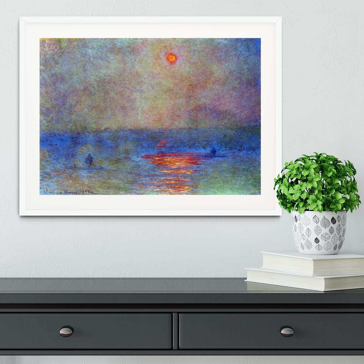 Waterloo Bridge the sun in the fog by Monet Framed Print - Canvas Art Rocks - 5