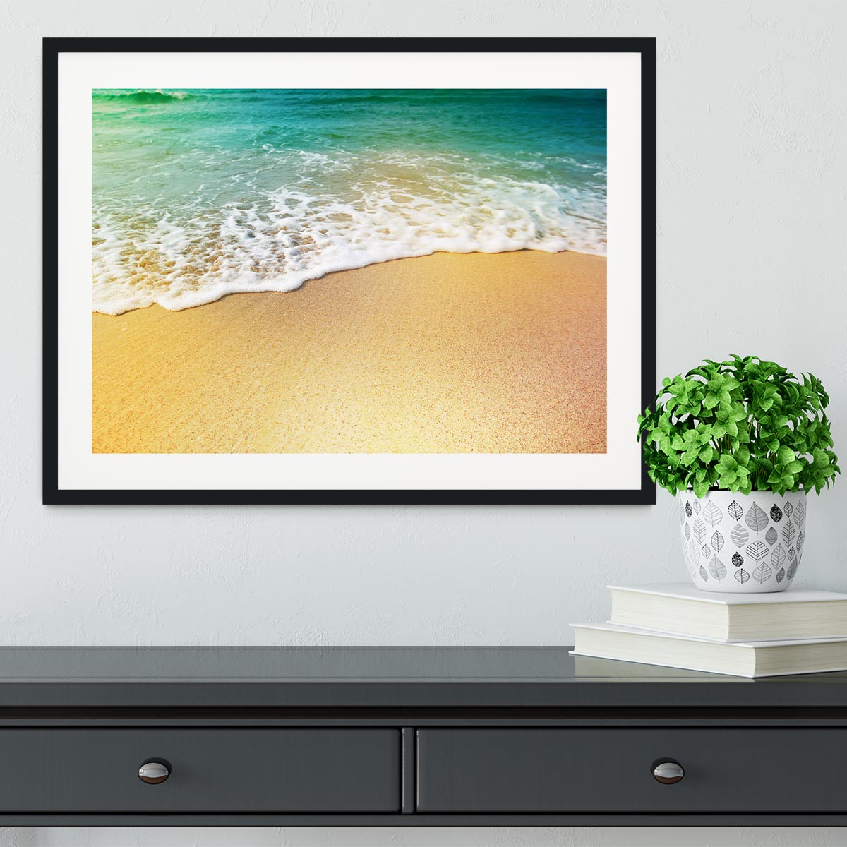 Wave of sea water and sand Framed Print - Canvas Art Rocks - 1