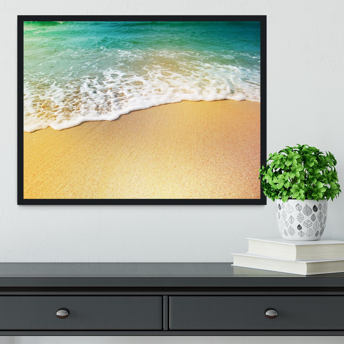 Wave of sea water and sand Framed Print - Canvas Art Rocks - 2