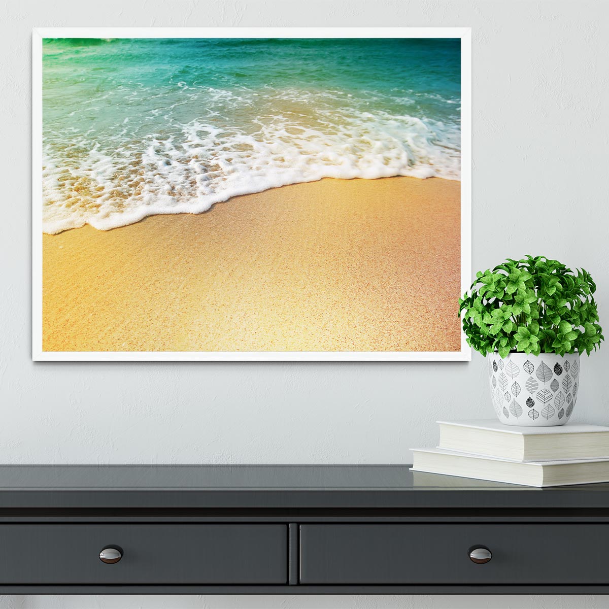 Wave of sea water and sand Framed Print - Canvas Art Rocks -6