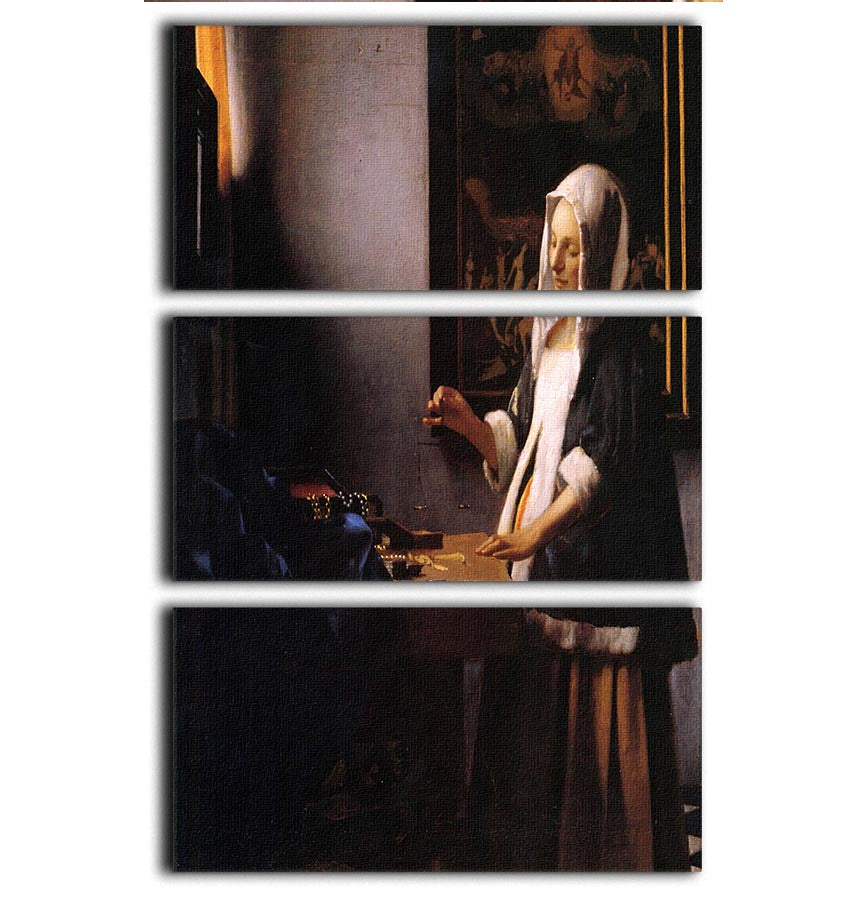 Weights by Vermeer 3 Split Panel Canvas Print - Canvas Art Rocks - 1