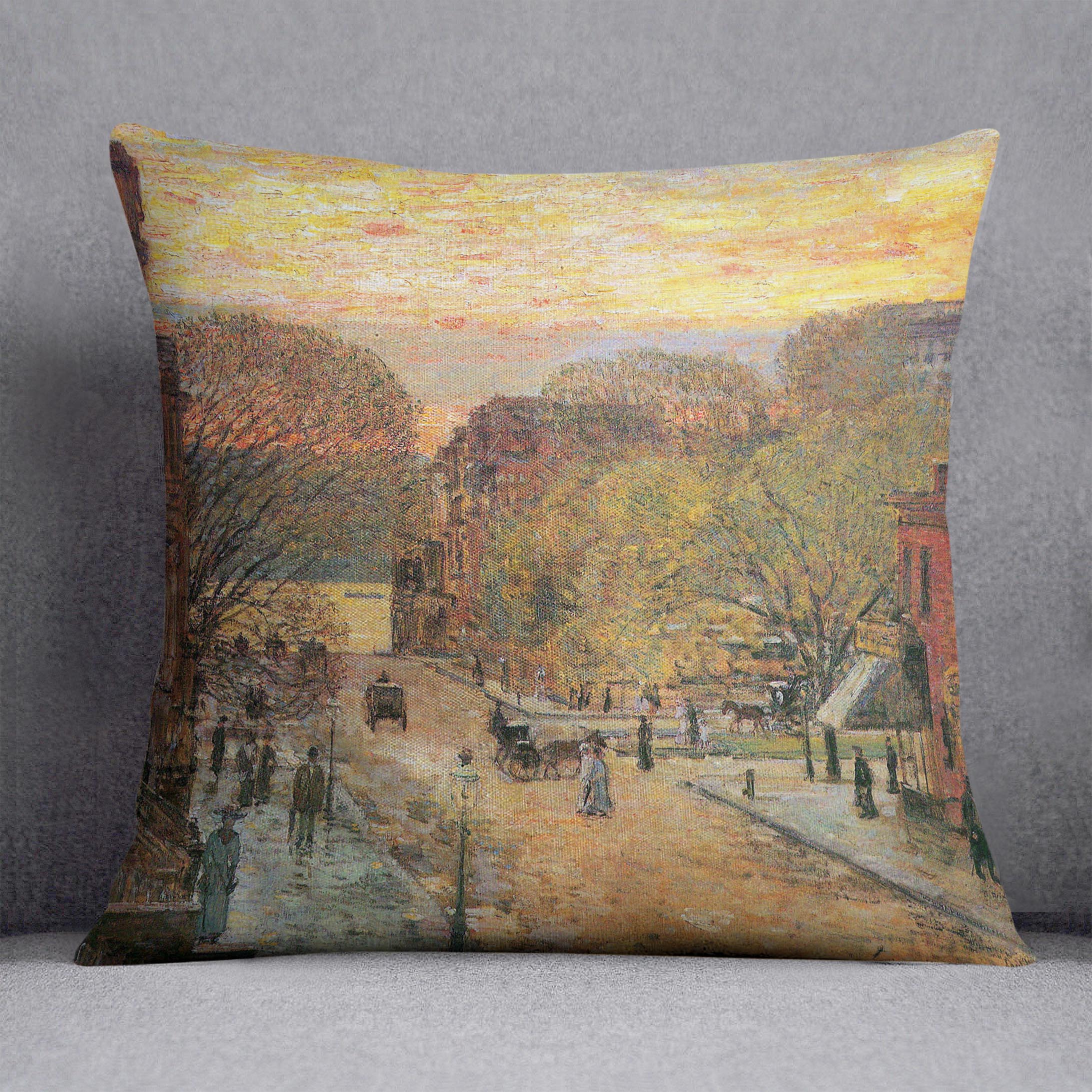 West 78th Street in Spring by Hassam Cushion - Canvas Art Rocks - 1