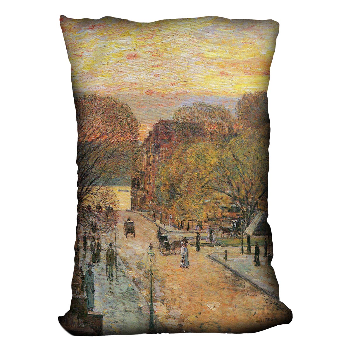 West 78th Street in Spring by Hassam Cushion - Canvas Art Rocks - 4