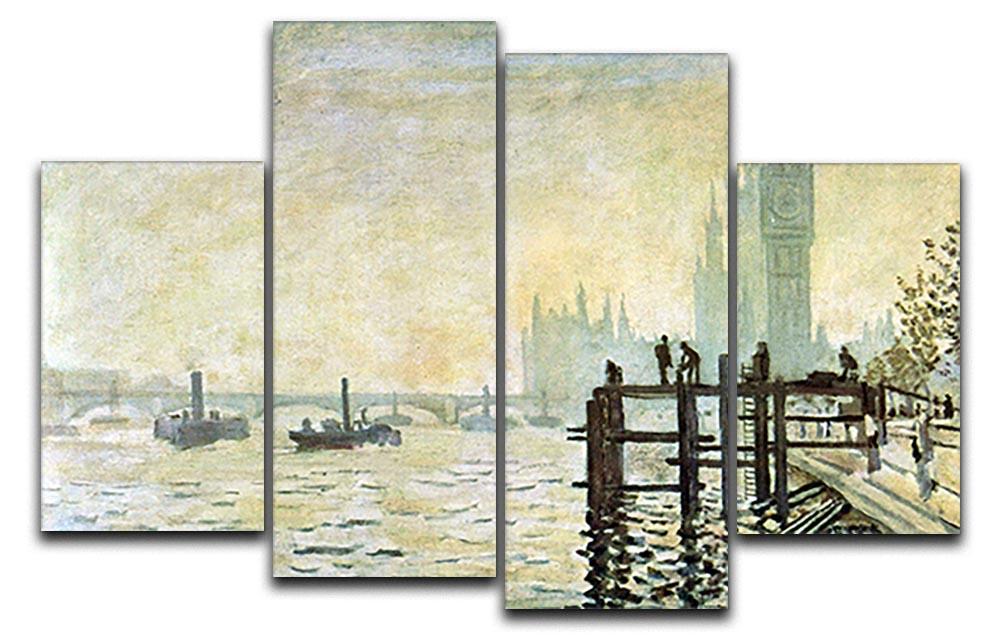 Westminster Bridge in London by Monet 4 Split Panel Canvas  - Canvas Art Rocks - 1