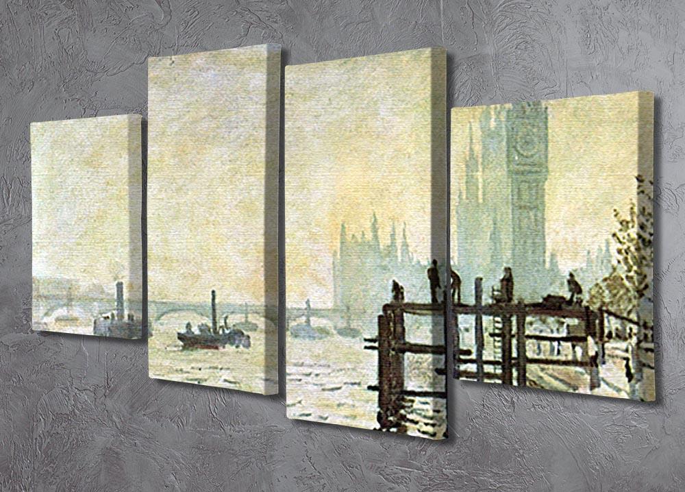 Westminster Bridge in London by Monet 4 Split Panel Canvas - Canvas Art Rocks - 2